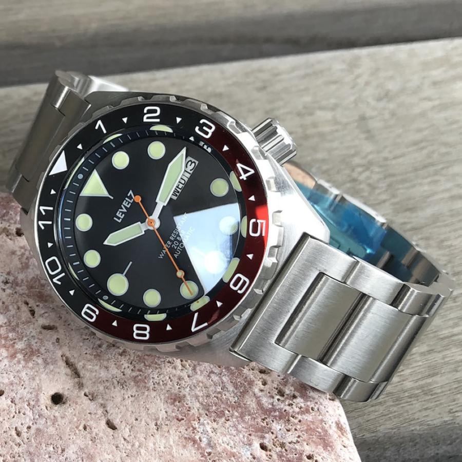 カスタム自在/MOD 自社組立の日本製 メンズウォッチ 20気圧防水 自動巻き SEIKO NH36 316Lステンレス ダイバーズラバーベルト 腕時計 lv1-flfcoke LEVEL7の画像