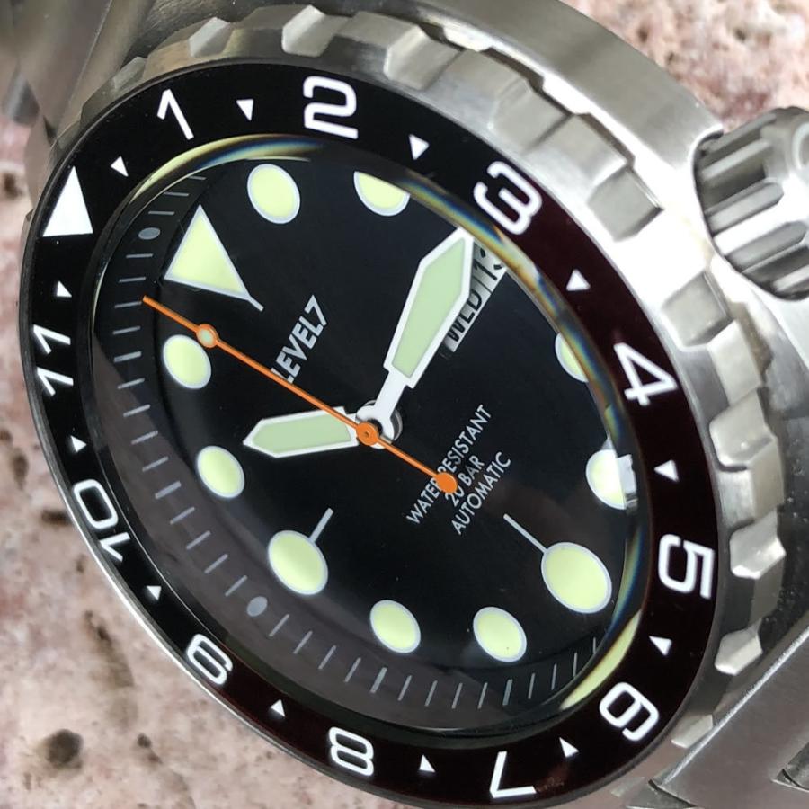カスタム自在/MOD 自社組立の日本製 メンズウォッチ 20気圧防水 自動巻き SEIKO NH36 316Lステンレス ダイバーズラバーベルト 腕時計 lv1-flfcoke LEVEL7の画像