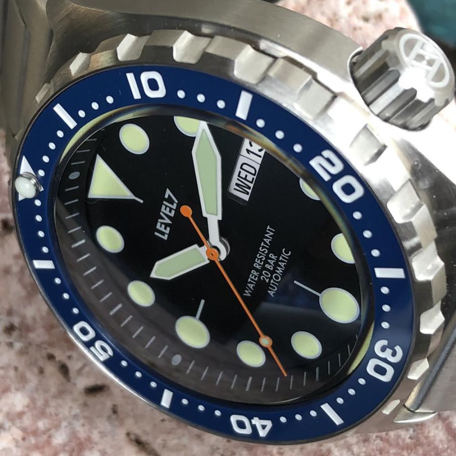 カスタム自在/MOD 自社組立の日本製 メンズウォッチ 20気圧防水 自動巻き SEIKO NH36 316Lステンレス ダイバーズラバーベルト 腕時計 lv1-flfnv LEVEL7の画像