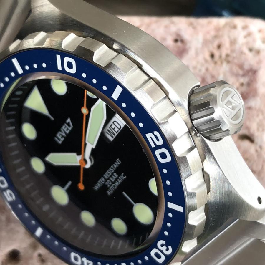カスタム自在/MOD 自社組立の日本製 メンズウォッチ 20気圧防水 自動巻き SEIKO NH36 316Lステンレス ダイバーズラバーベルト 腕時計 lv1-flfnv LEVEL7の画像