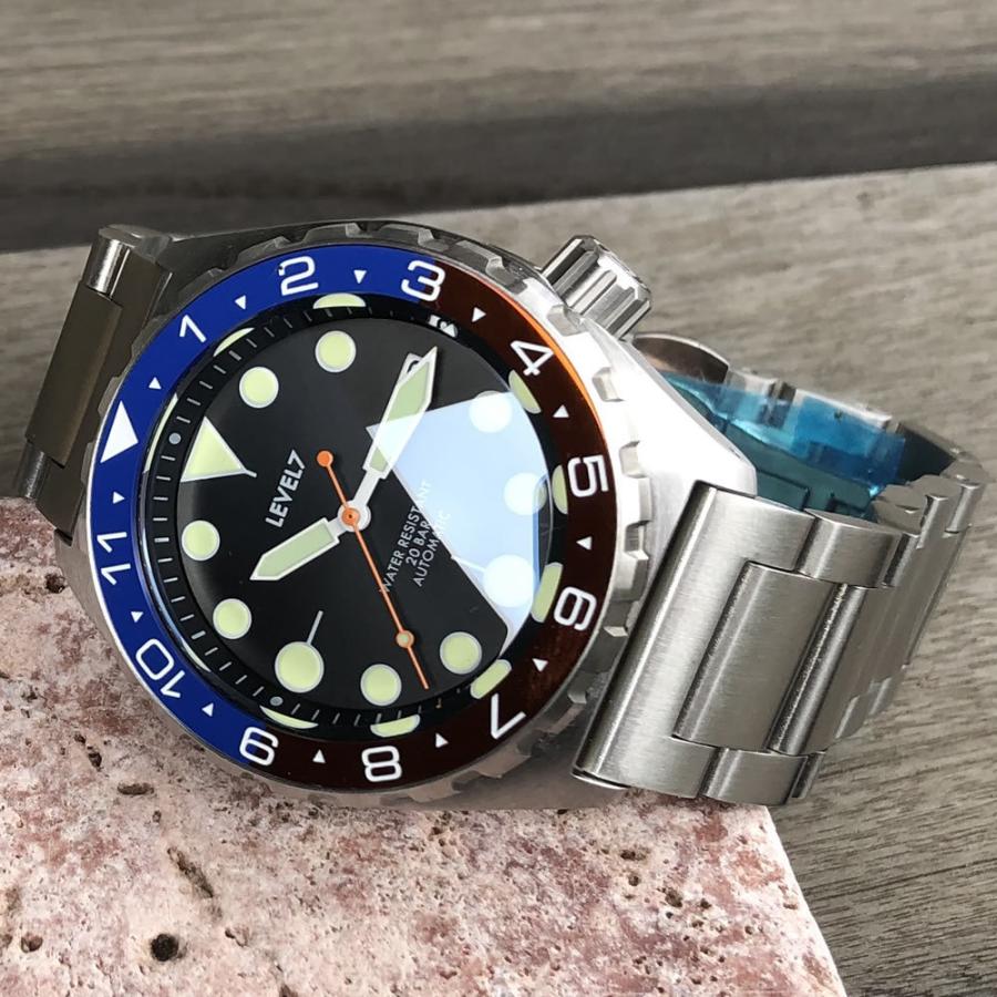 カスタム自在/MOD 自社組立の日本製 メンズウォッチ 20気圧防水 自動巻き SEIKO NH36 316Lステンレス ダイバーズラバーベルト 腕時計 lv1-flfpeps LEVEL7の画像
