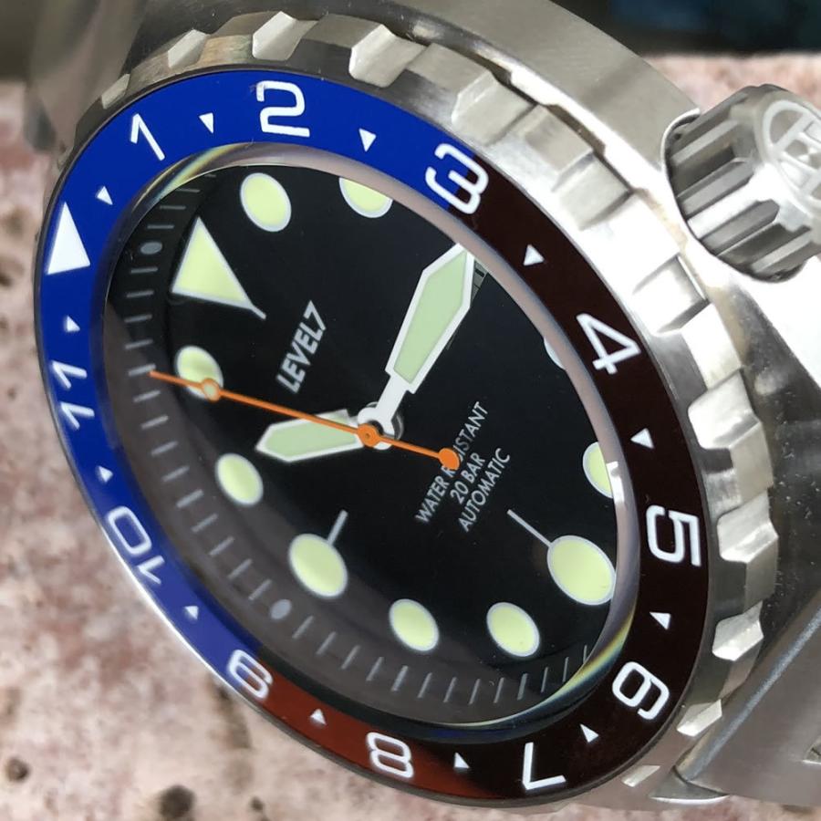 カスタム自在/MOD 自社組立の日本製 メンズウォッチ 20気圧防水 自動巻き SEIKO NH36 316Lステンレス ダイバーズラバーベルト 腕時計 lv1-flfpeps LEVEL7の画像