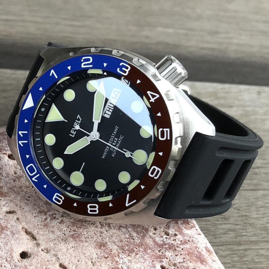 カスタム自在/MOD 自社組立の日本製 メンズウォッチ 20気圧防水 自動巻き SEIKO NH36 316Lステンレス ダイバーズラバーベルト 腕時計 lv1-flfpeps LEVEL7の画像