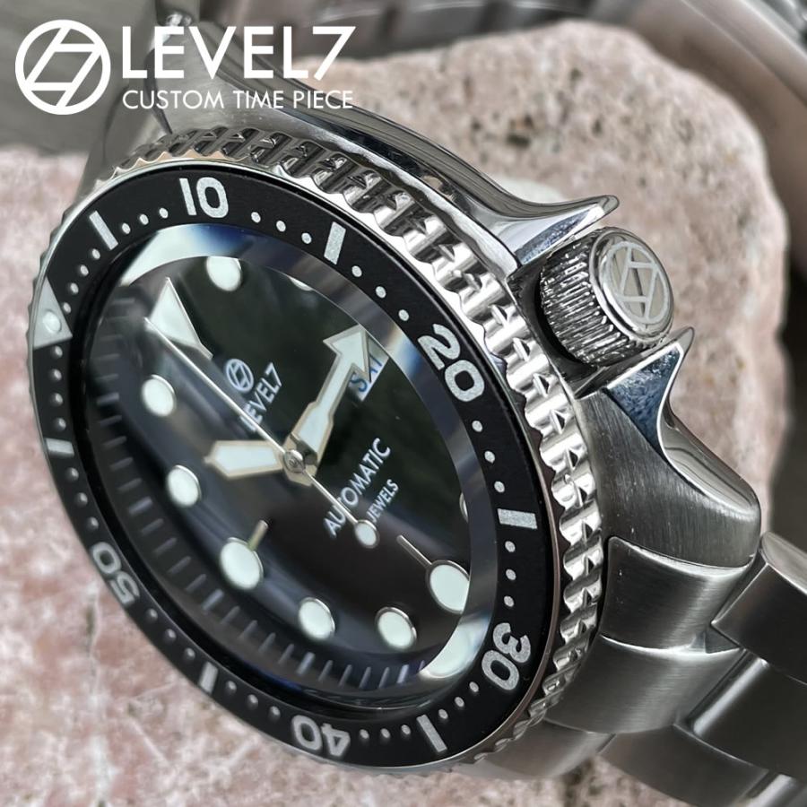 LV75BKAB0133S フラットベゼル ブラックダイアル 10気圧防水 機械式/自動巻き SEIKO NH36A ムーブメント搭載 サファイアダブルドーム風防 メンズウォッチ LEVEL7の画像