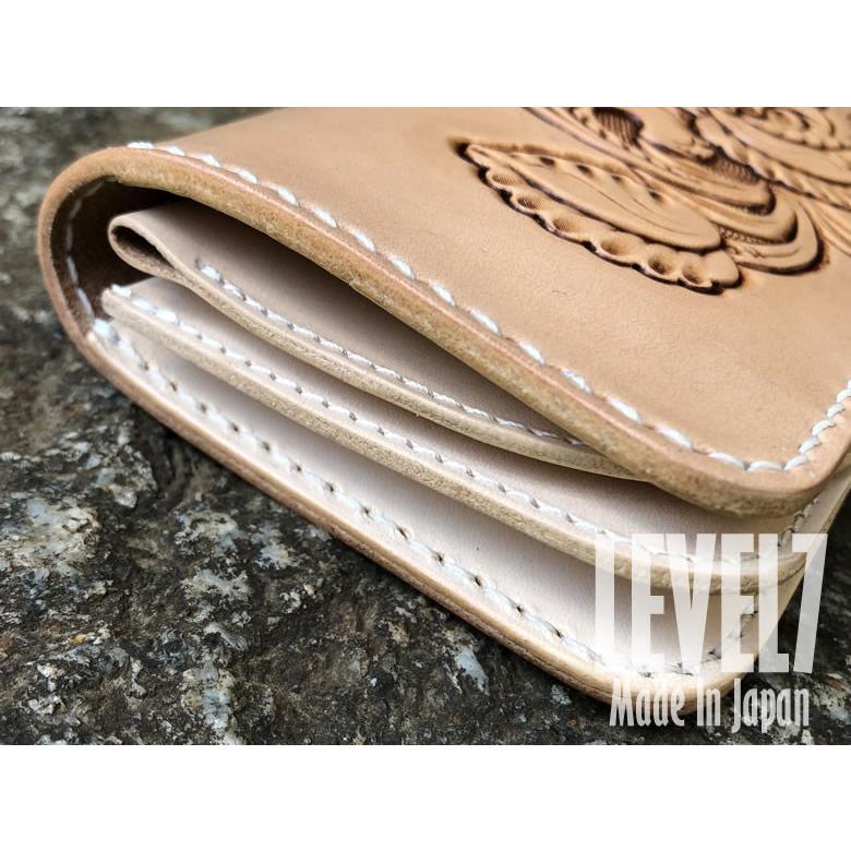 美品　ハンドメイド 花柄彫刻 レザー長財布 lw034_3.jpg