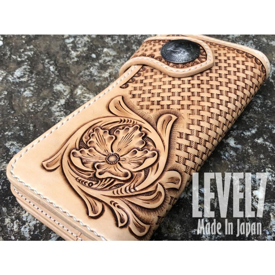 ハンドメイド　革製品　刻印　カービング　長財布　茶系飴色 ハンドメイド 革製品 刻印 カービング 長財布 茶系飴色
