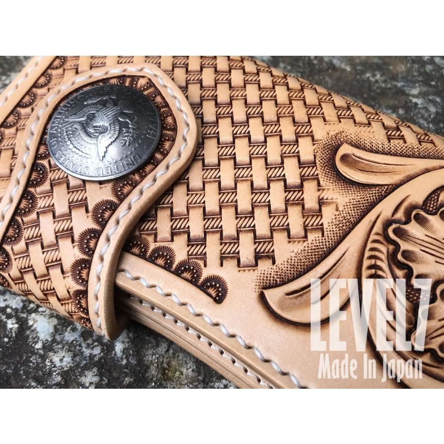 長財布/ハンドメイドロングウォレット バスケット＆フラワーカービング