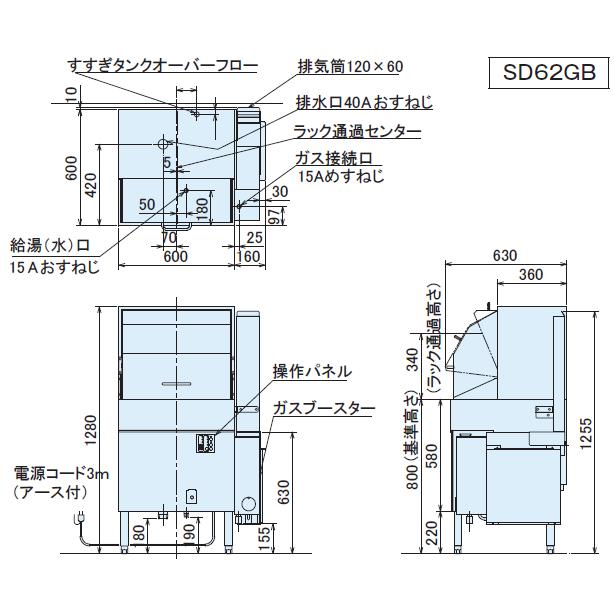 日本洗浄機 SD62GB 業務用食器洗浄機 サニジェット 回転ドアタイプ