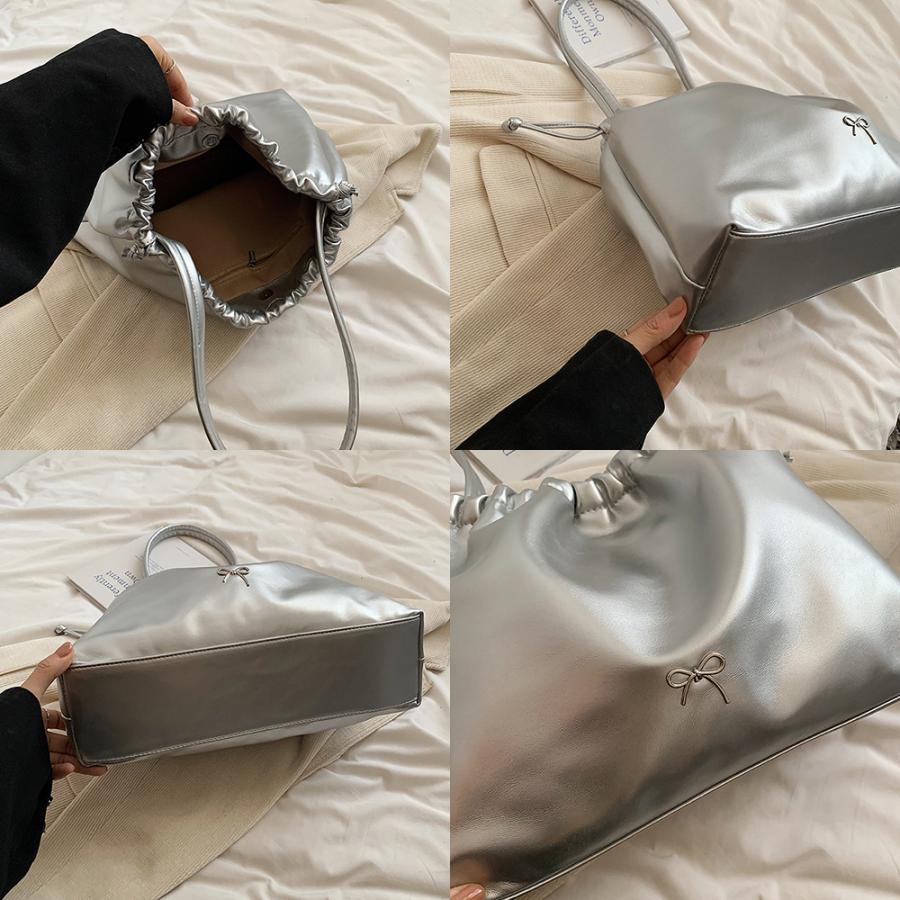 巾着 ショルダーバッグ 肩掛け 脇下 トート バケットバッグ PU