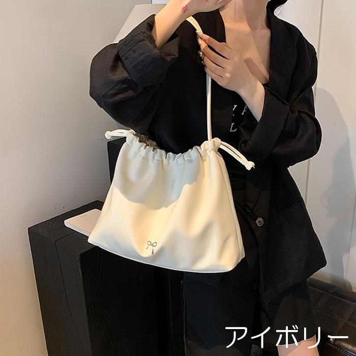 巾着 ショルダーバッグ 肩掛け 脇下 トート バケットバッグ PU