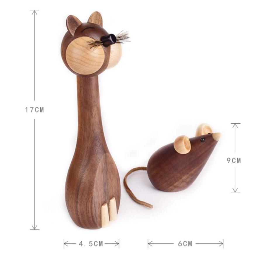 置き物 木製 猫 & ねずみ インテリア 人形 雑貨 オブジェ 動物