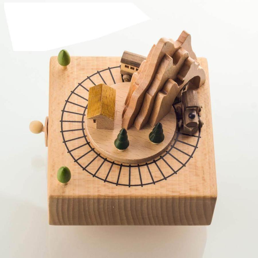 オルゴール 山 トンネル 汽車 名入れ 対応 木製 からくり 音 蒸気機関