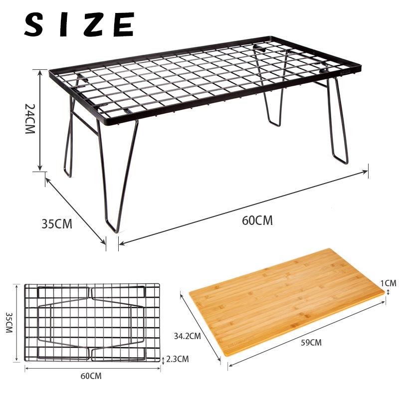 アウトドア テーブル フィールド ラック メッシュ 折りたたみ 竹製天板付き 重ね キャンプ バーベキュー 焚き火 竹 天板 テント ラック ベランダ｜goodz-store｜02