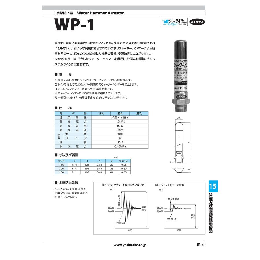 ヨシタケ 水撃防止器 ウォーターハンマー防止 一次側圧力1.0MPa以下