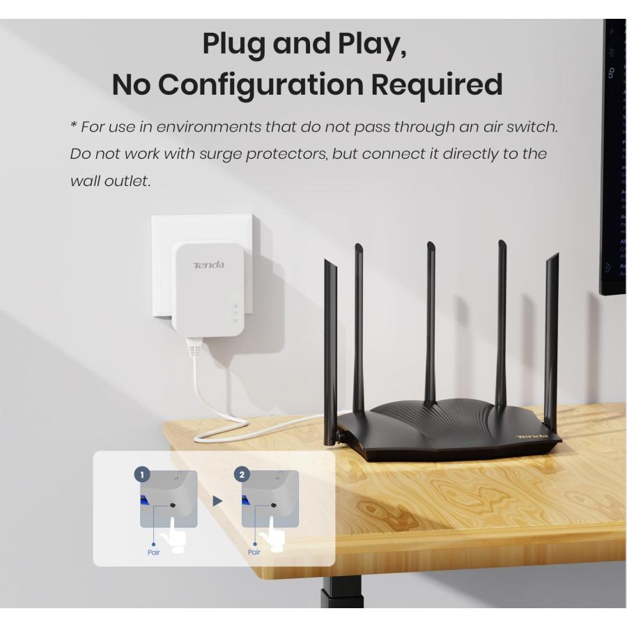 Tenda AV1000 1ポートギガビット電力線アダプタ、最大1000Mbps（PH3