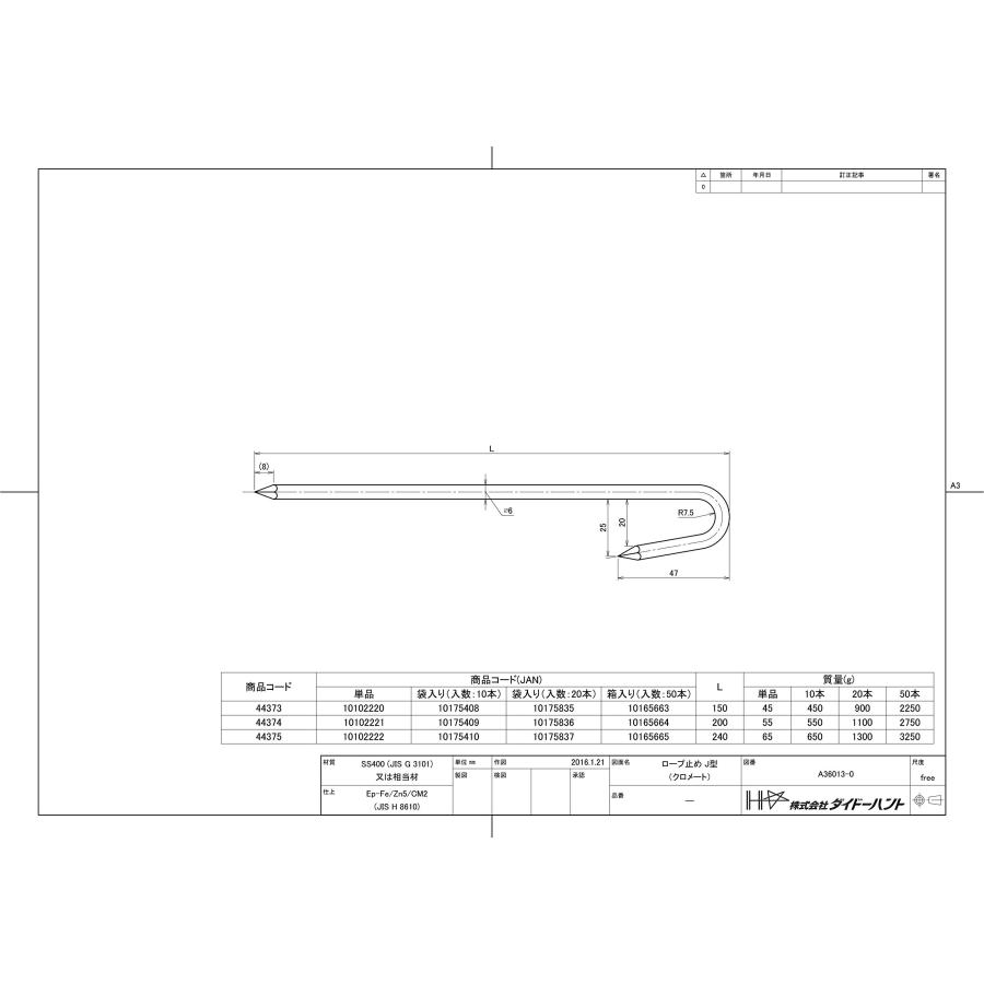 ダイドーハント(DAIDOHANT) ( ロープ止め ) J型 [ 鉄 / クロメート