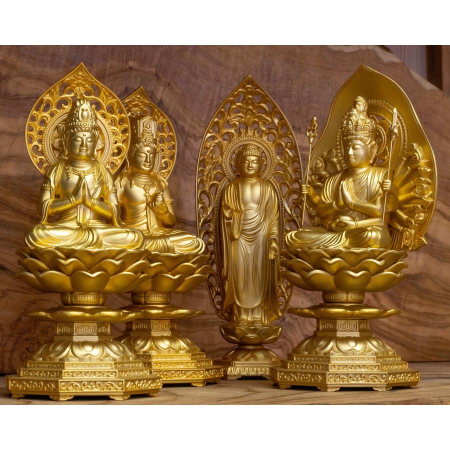 大仏　木製　金仏　４体土台セット 大仏木製金仏4体土台セット
