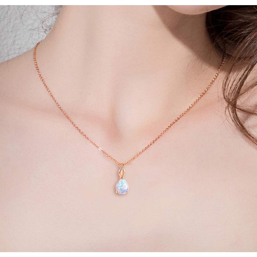 18K ホワイトゴールド/ローズゴールドメッキ オパールネックレス オパール付きゴールドメッキネックレス