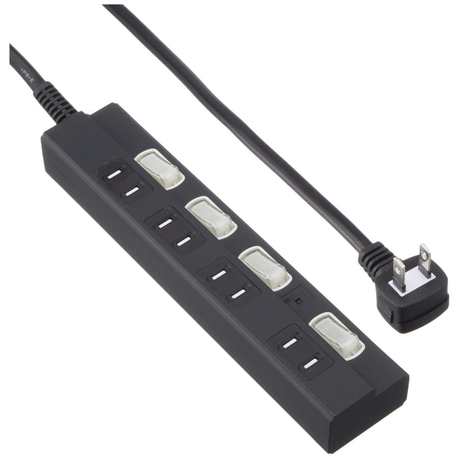 雷に強い節電タップ 4個口 1m 黒_HS-TPK41PBT-K 00-6941 : GOOD ZERO