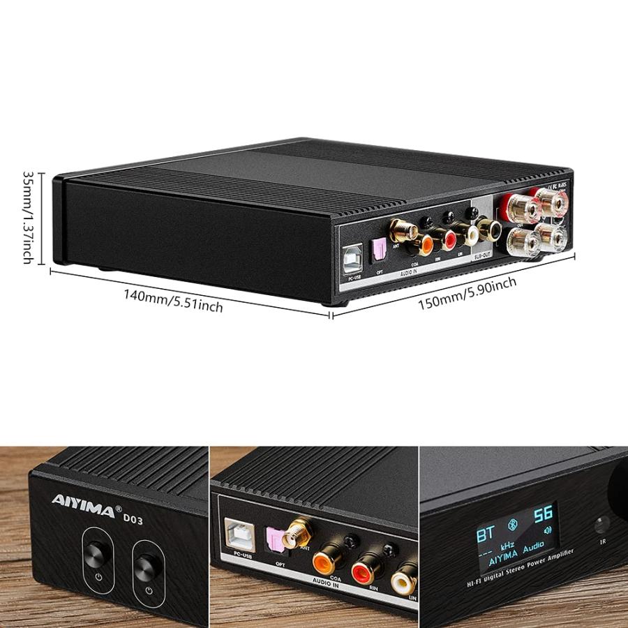 AIYIMA D03 Bluetooth5.0 パワーアンプ 150W * 2 HIFI2.1デジタルアンプ ACC、SBC、aptX、aptX-LL、APTX-HDをサポート ホームオーディオ AIYIMA D03 Bluetooth5.0 パワーアンプ 150W * 2 HIFI2.1デジタル