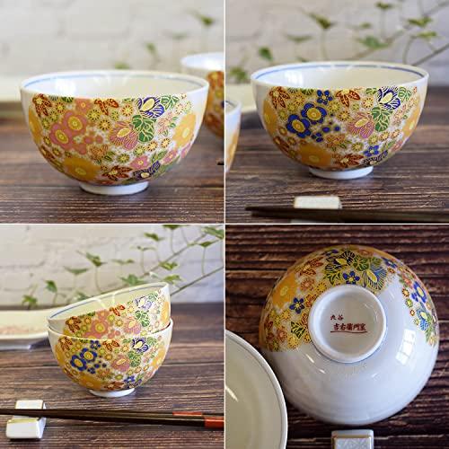 ペア 茶碗 九谷焼 夫婦茶碗 花詰 陶器 おしゃれ ご飯茶碗 和食器 日本