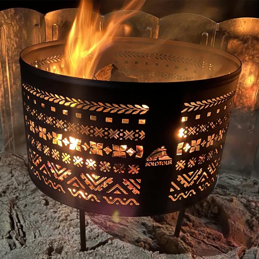 Solotour（ ソロツアー） 焚き火台 直径35cm チワン柄 五徳付き 大型