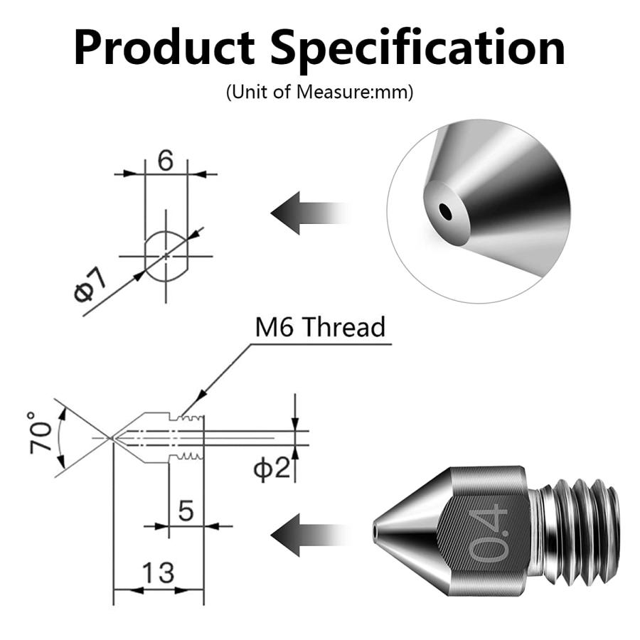 Creality 3dプリンター ノズル タングステン鋼 0.2mm 0.3mm 0.4mm 0.5