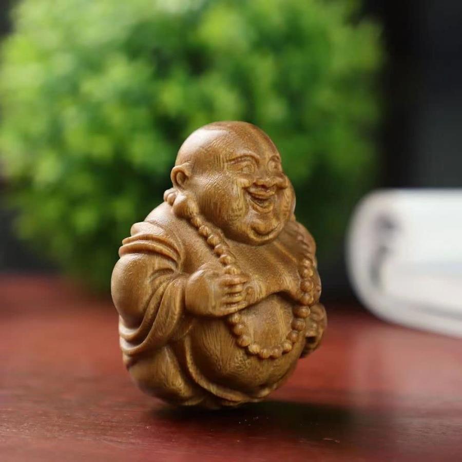 仏像 ミニ 布袋さんの置物 七福神置物 木彫りの布袋様 天然緑檀木 神様