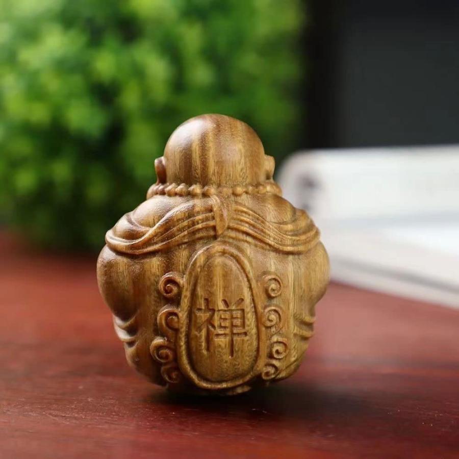 仏像 ミニ 布袋さんの置物 七福神置物 木彫りの布袋様 天然緑檀