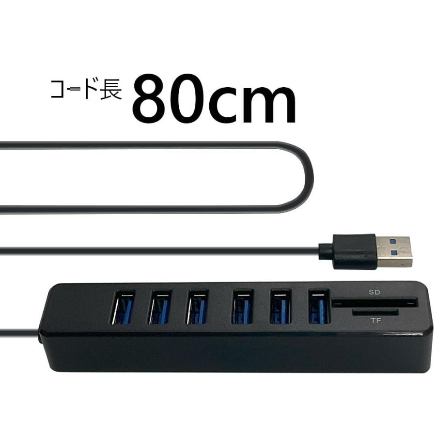 電材倉庫 USBハブ6ポート＋SD/MicroSDカードリーダー 2in1 USB2.0