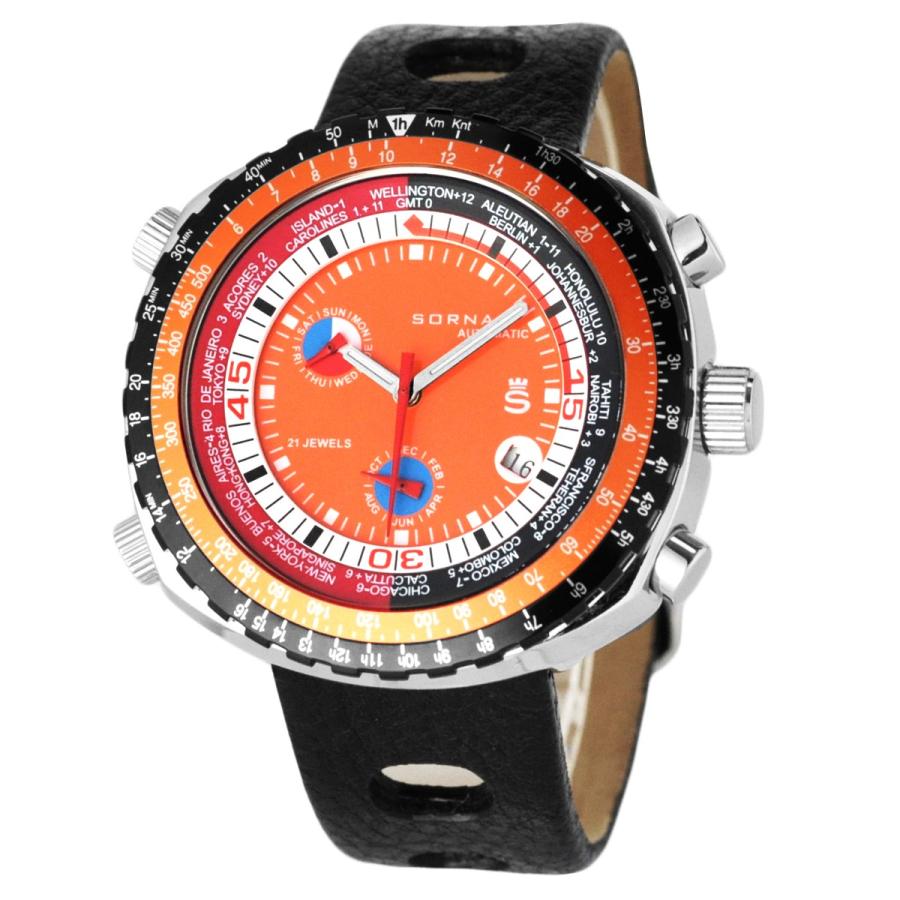 腕時計 メンズ 40代 自動巻き（手巻き機能あり） 70年代の復刻モデル SORNA ソルナ ケース幅:49mm 品番:T21707-ORANGE｜googoods