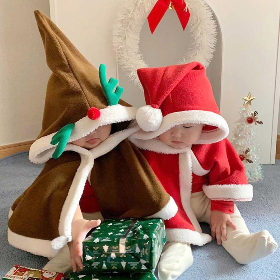 クリスマス　コスプレ赤ちゃんピアス サンタ トナカイ コスチューム クリスマス ポンチョ キッズ