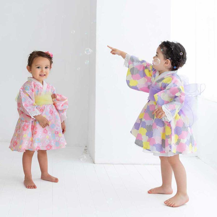 在庫処分セール】【4点セット】浴衣 ドレス 子供 浴衣セット 女の子 紫
