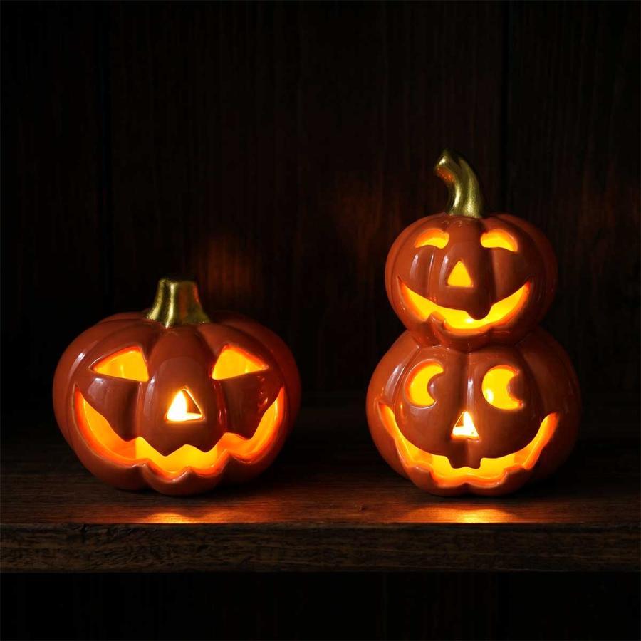2種セット】 ハロウィン 飾り 陶器 かぼちゃ ランタン 置き物 飾り付け
