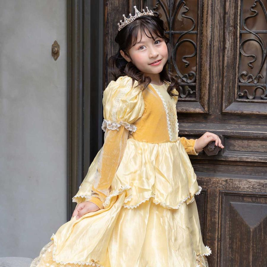 ベル⭐︎ディズニープリンセス ドレス　ティアラ付き ティアラ付】 プリンセスドレス 子供 ベル 美女と野獣 コスプレ
