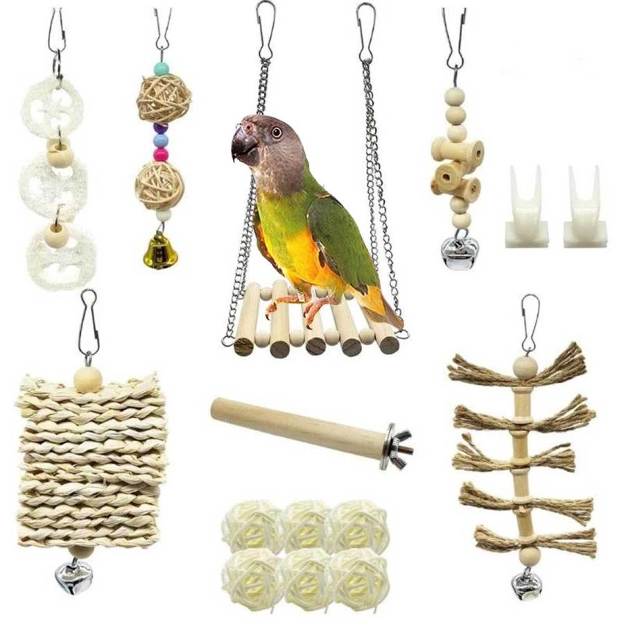 インコ おもちゃ 木 15点セット 小鳥 とまり木 鳥 はしご ブランコ