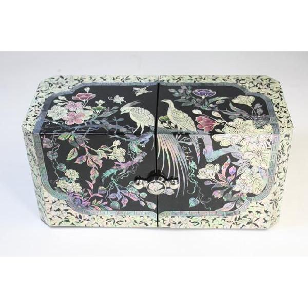 螺鈿 らでん 孔雀 宝石箱 伝統工芸品 引き出し付 黒 A04-bird-blk