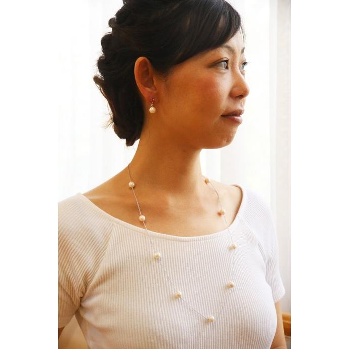 パール あこや本真珠 2点セット 8〜9mm ステーションネックレス イヤリング SETの画像