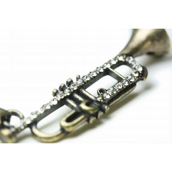 音楽系アクセサリートランペットのスワロフスキーラインストーンネックレス きらきらシルバー r-trumpet プレゼント :r-trumpet