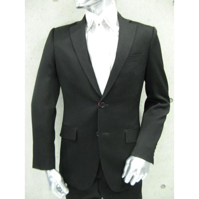 y'sスーツブラック TAKA-Q 【3ピース・ウール】 光沢ウール混 スリムフィット 2ボタン3