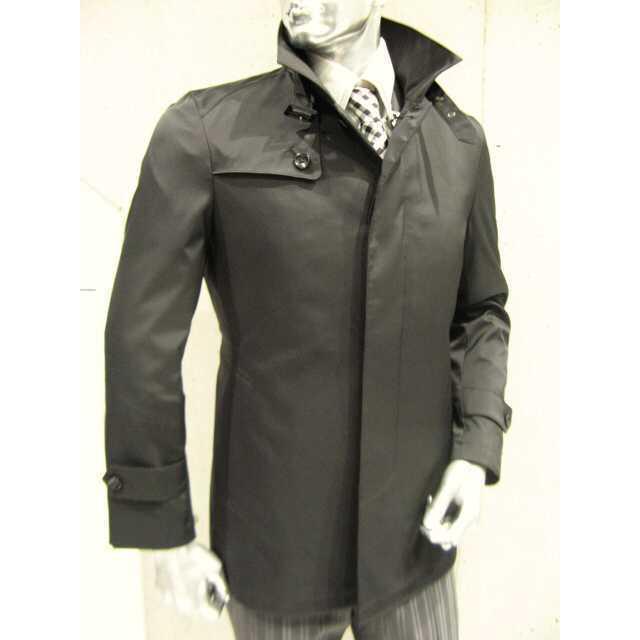 メンズコート ショートコート 秋冬春 ブラック ストライプ柄 ビジネスコート 通勤 |  | 02