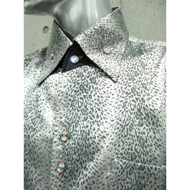 メンズシャツ ワンピースカラードレスシャツ グレー レオパード柄 豹柄