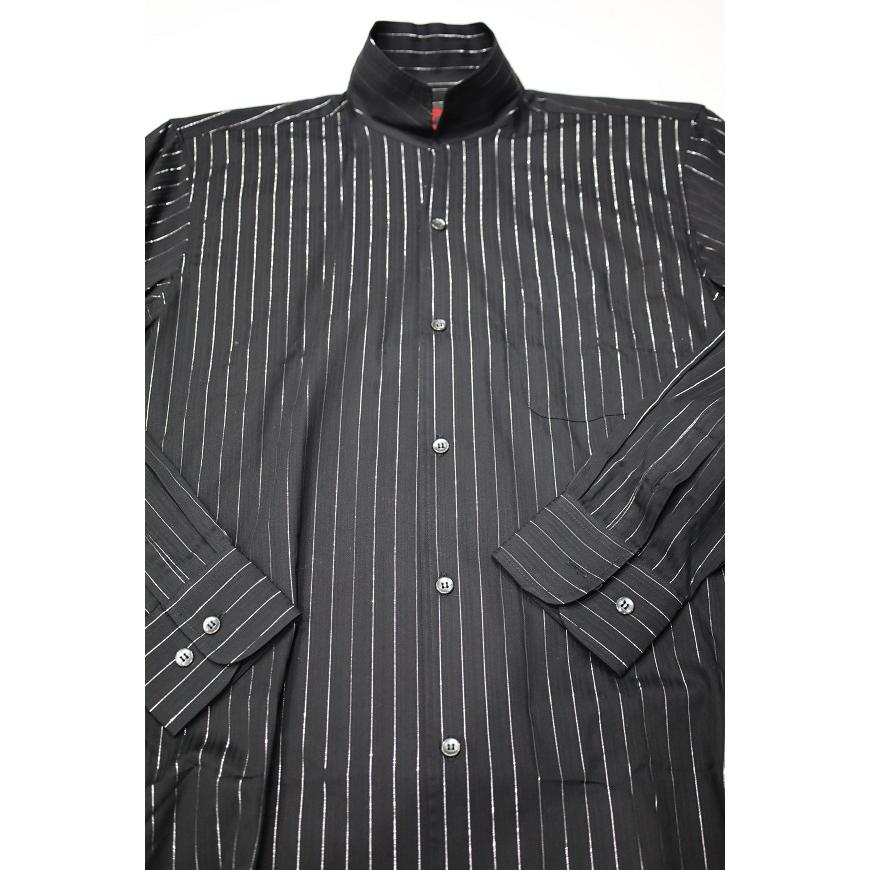 メンズシャツ ドレスシャツ ブラック ストライプ柄 | 
