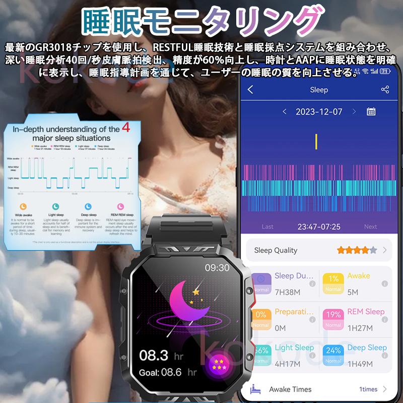 「血液成分分析 血糖値測定」スマートウォッチ 通話機能付き ECG+HRV心電図 体温 心拍数 血圧 血中酸素 睡眠 着信通知 150+運動モード 歩数計 2024最新｜goroku｜17