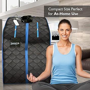 【予約販売品】 SereneLife AZSLISAU10BK Infrared Home Spa One Person Sauna with Heating Foot Pad and Portable Chair， Black