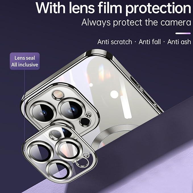 GAZIXCUN Magnetic Clear Case iPhone 15/15 Pro/15 Plus/15 Pro Max， Compatible with MagSafe with Full Camera Lens Protection， Soft Plating Bumper Shockp with