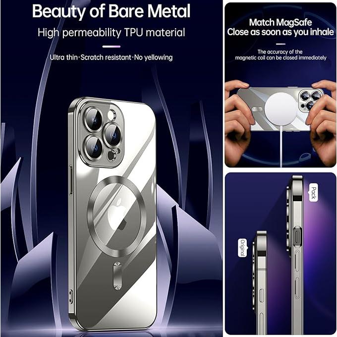 GAZIXCUN Magnetic Clear Case iPhone 15/15 Pro/15 Plus/15 Pro Max， Compatible with MagSafe with Full Camera Lens Protection， Soft Plating Bumper Shockp with