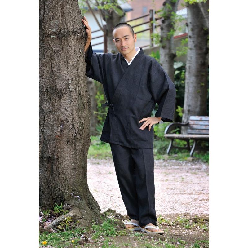 作務衣 メンズ 作務服 男性用 紳士 住職用 春夏用 日本製 麻100％ [本麻作務衣 紺 グレー 薄緑 黒 (M-L)] 父の日 送料無料の画像