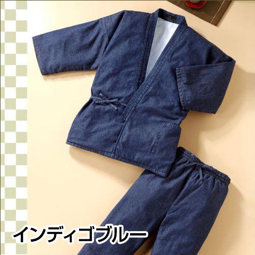 作務衣 冬用 メンズ/フェイクファーデニム作務衣(ソフトブルー