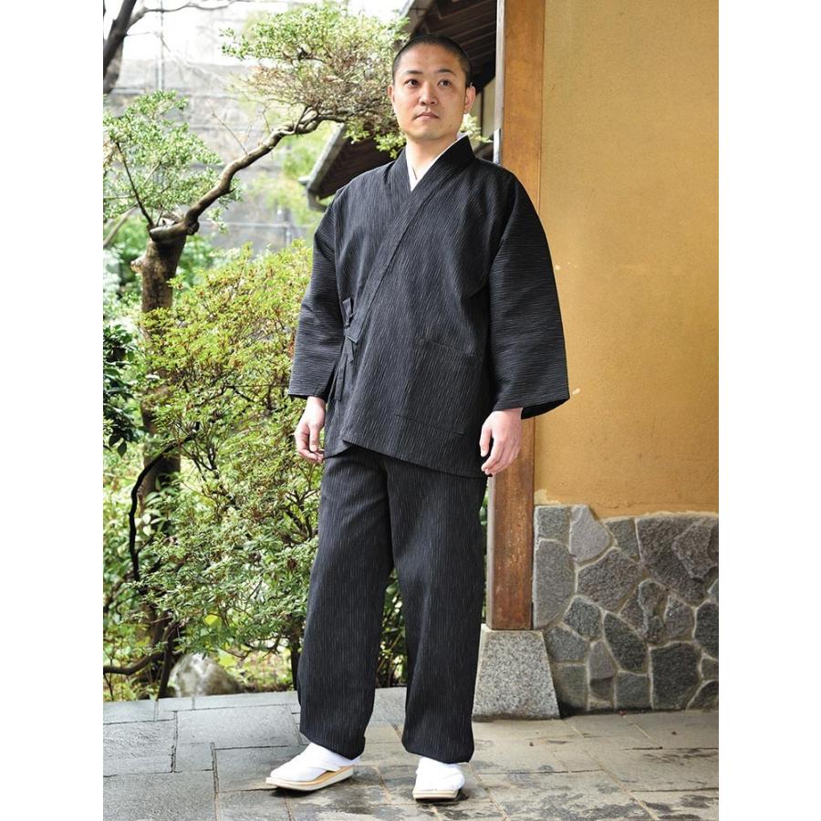 作務衣 メンズ 男性用 紳士 住職 寺院 寺用 春夏用 日本製 [近江ちぢみ絣織作務衣 黒 グレー (M-LL)] 敬老の日 父の日 送料無料の画像